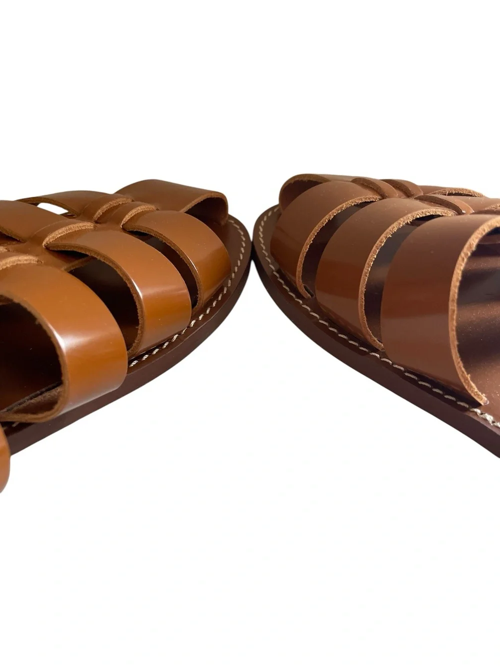J. Crew Fisherman Leather Sandals in Shiny Spazzolato Leather Golden Hickory NEW